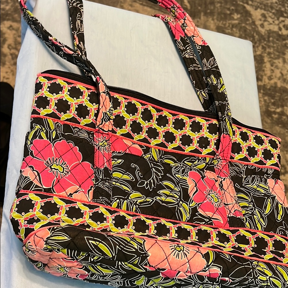 Floral Quilted Tote Bag - Pink and Black